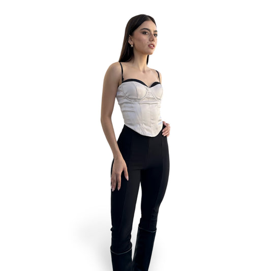 CROP COPAS CREMA CON LINEA NEGRA