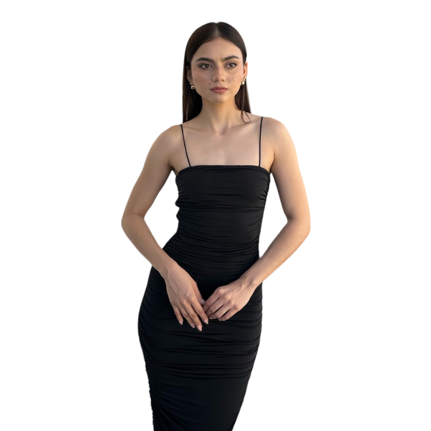 VESTIDO NEGRO PLISADO LADOS