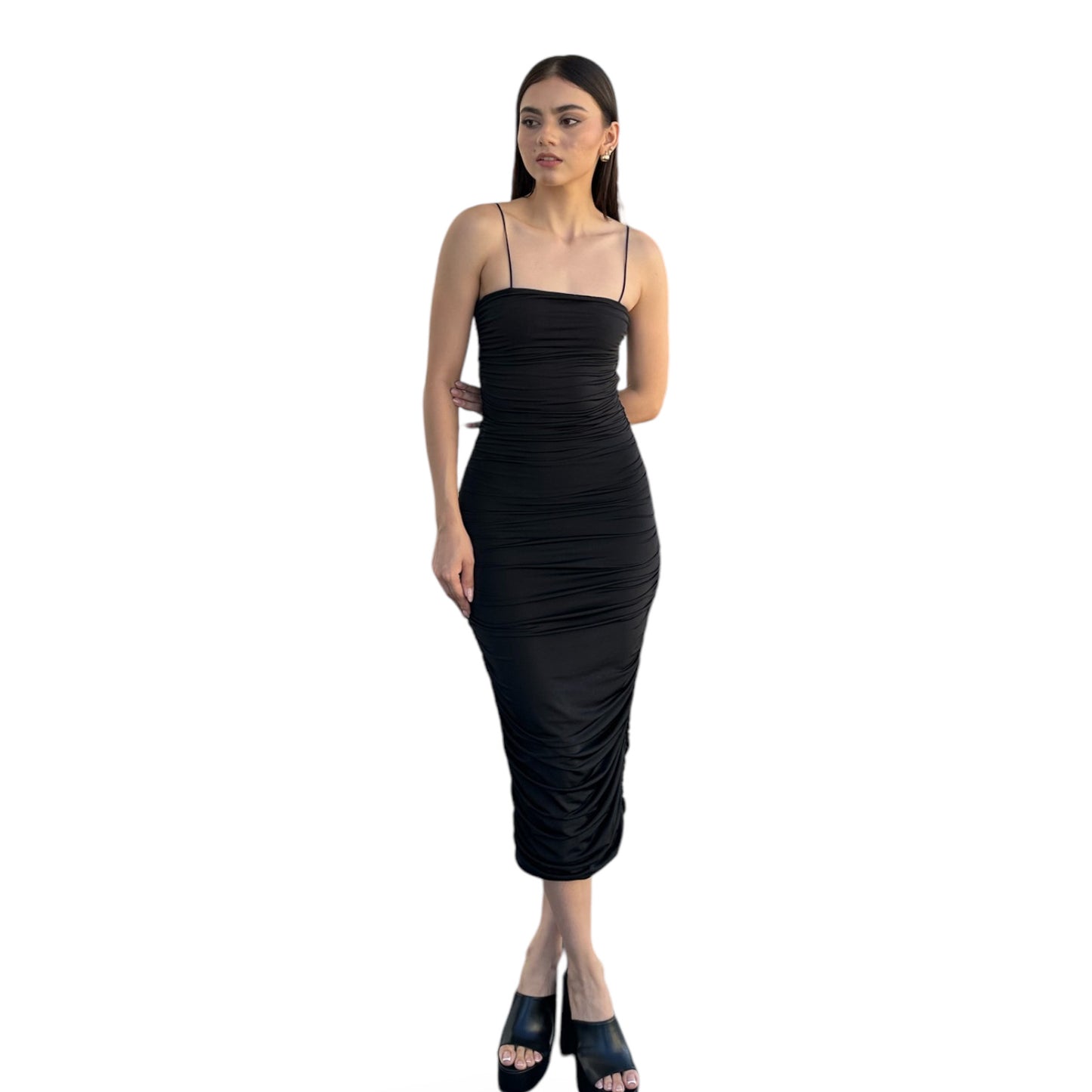 VESTIDO NEGRO PLISADO LADOS