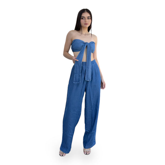 SET TOP STRAPPLE/PANTALON COLOR MEZCLILLA OBSCURA