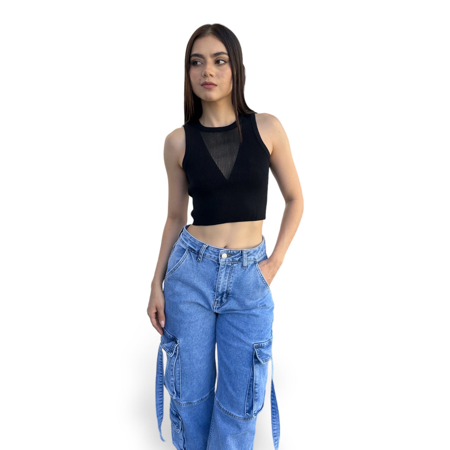 CROP NEGRO CON TRANSPARENCIA EN EL PECHO