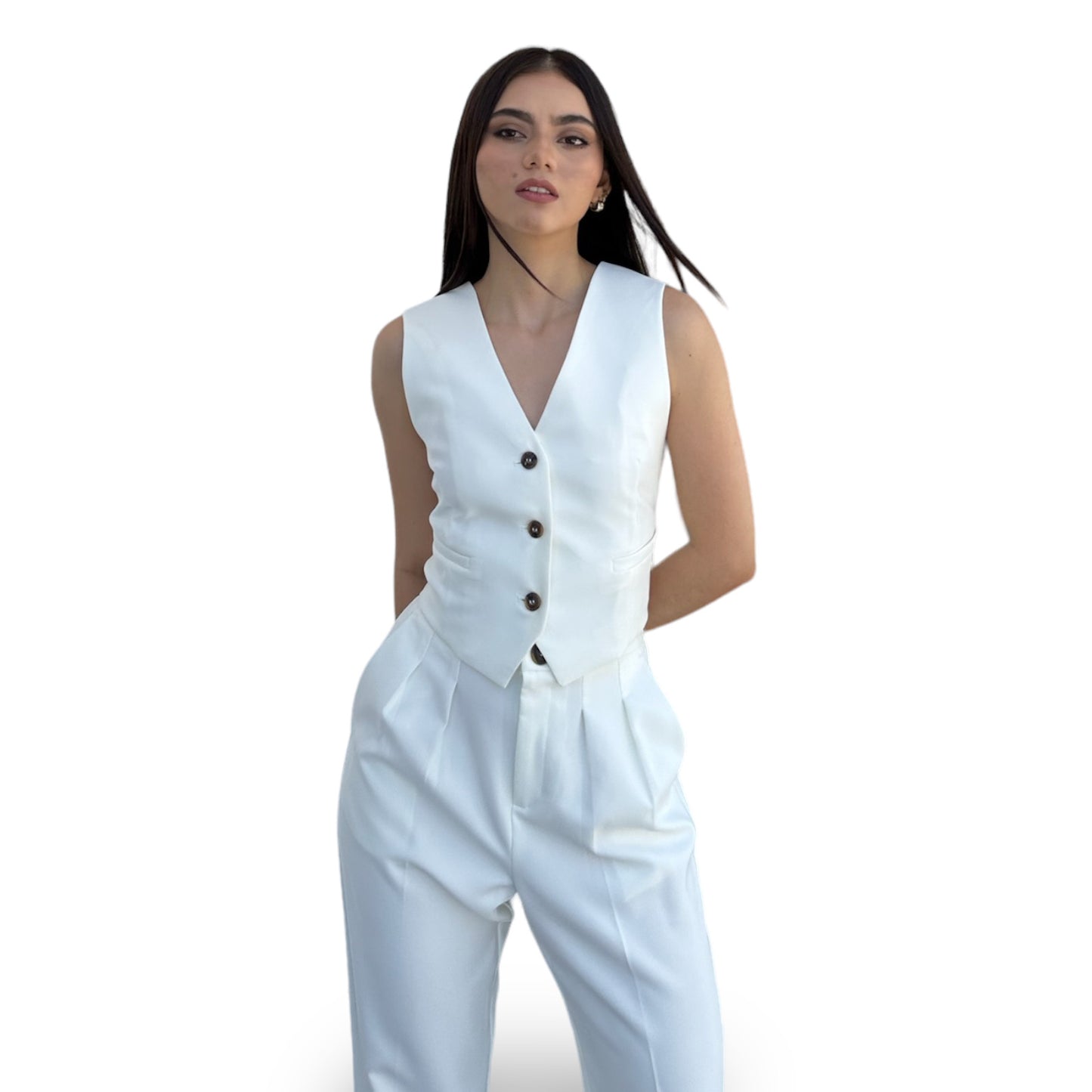 SET CHALECO PANTALON BLANCO