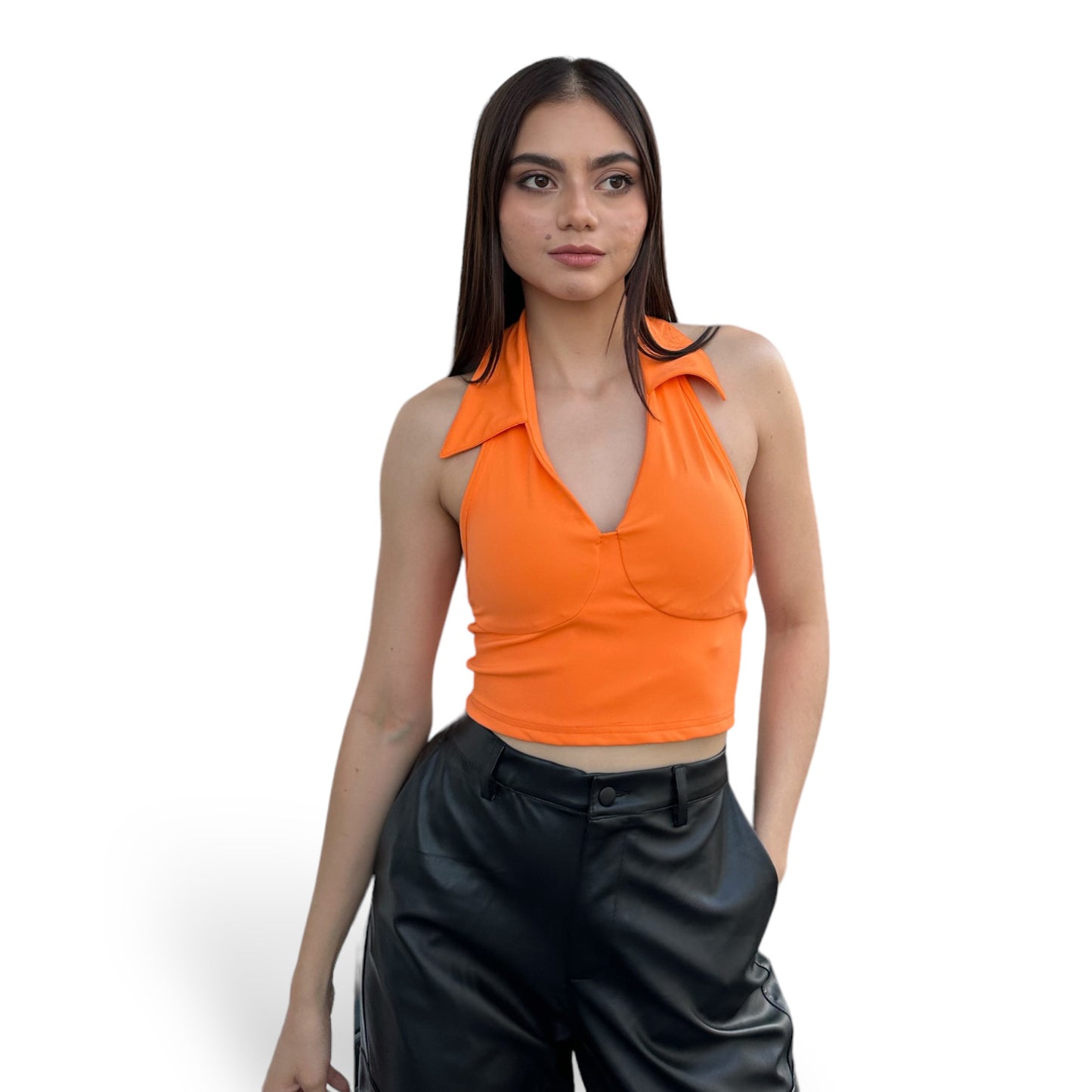 CROP HALTER NARANJA