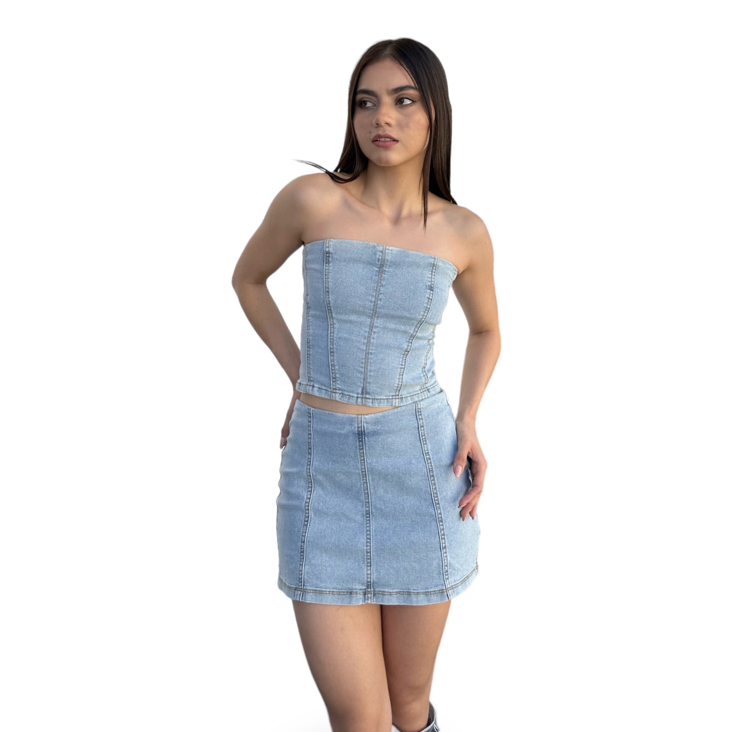 SET DENIM TOP-FALDA