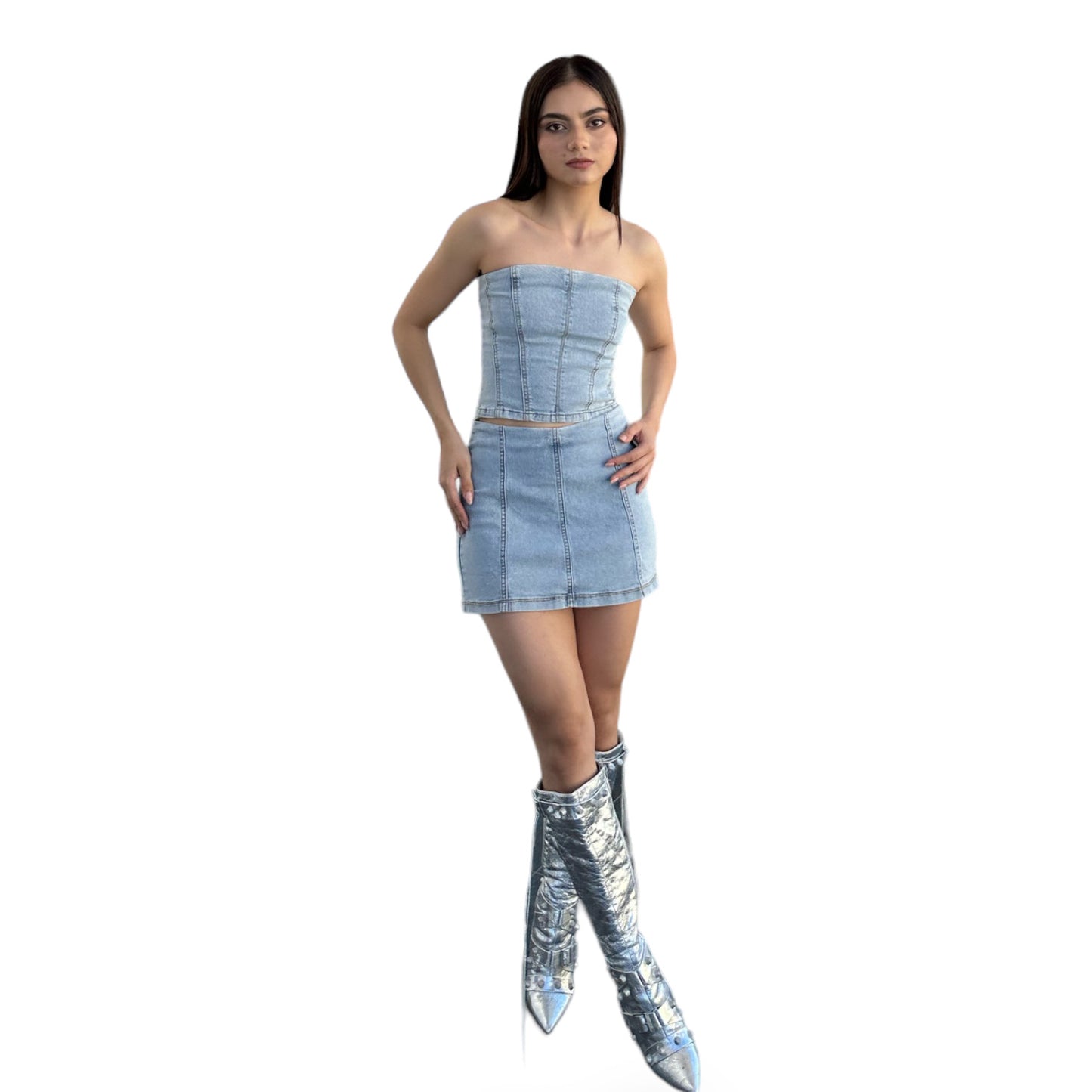 SET DENIM TOP-FALDA