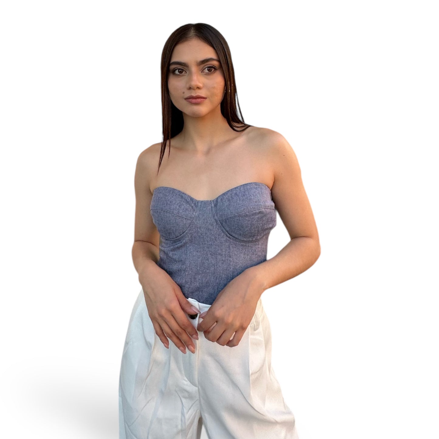 TOP STRAPLESS DENIM