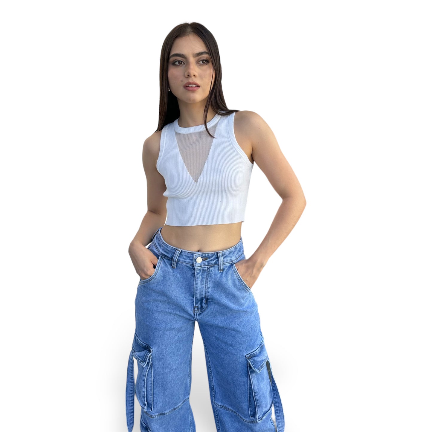 CROP BLANCO CON TRANSPARENCIA EN EL PECHO