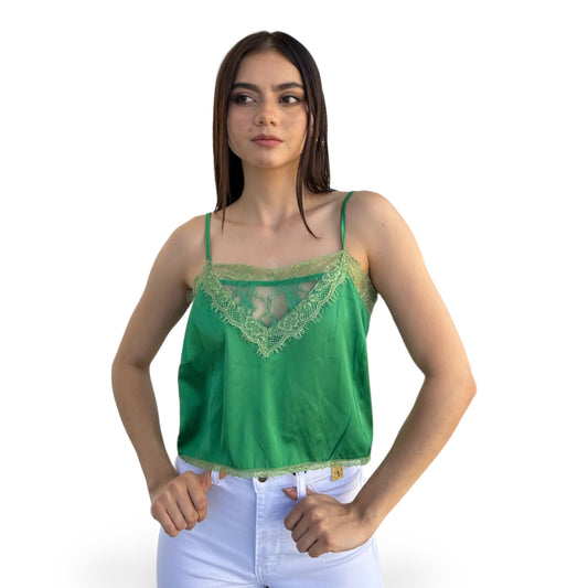 TOP VERDE SATIN CON BORADO