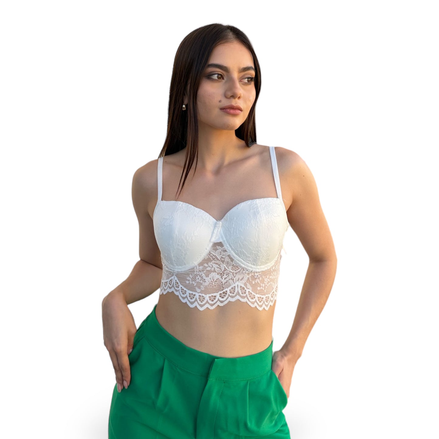 BRALETTE DE ENCAJE CON COPAS BLANCO