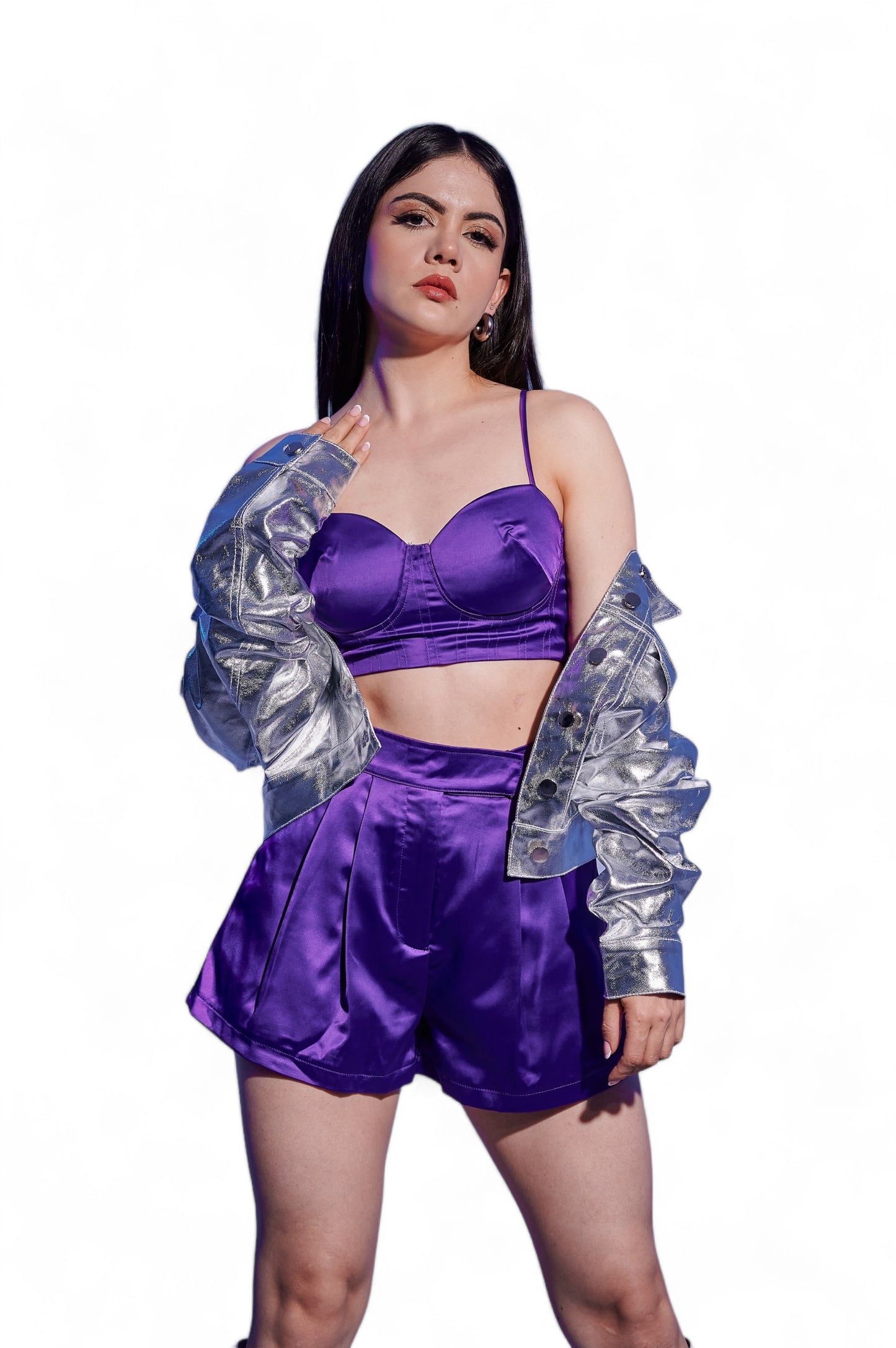 SET SATINADO TOP/SHORT MORADO